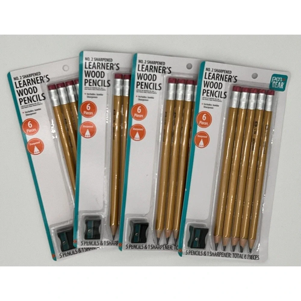 Lot Of 4, 5 #2 Learners Wood pencils Sharpened And A Sharpener